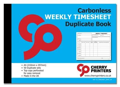 Cherry NCR Weekly Timesheet Duplicate Book A4 (297mm x 210mm) 50 sets