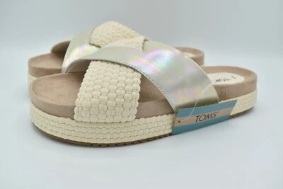 Toms Mujer Talla 9 Tejido Borde Plateado Iridiscente Paloma Plataforma Cuero Tobogán Foto 1 de 4