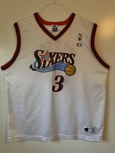 Vtg Authentic Champion Philadelphia 76ers Allen Iverson #3 White Home Jersey, 44 - Picture 1 of 5