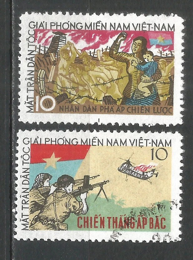 Vietnam Vietcong 1963 sellos usados ​​Michel # 4-5 militares, guerra Foto 1 de 1