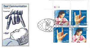 1993 29 cent Deaf Communication American Sign Language  FDC - Picture 1 of 1
