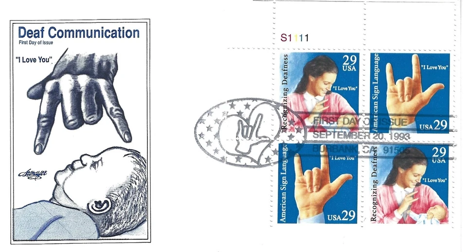 1993 29 cent Deaf Communication American Sign Language  FDC - Image 1 of 1