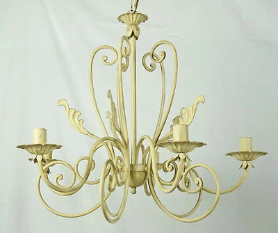 lampadario 5 luci led avorio antico ferro forgiato artigianale rustico ART.634 - Immagine 1 di 4
