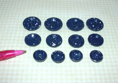 WAREHOUSE B Miniature Blue Metal Spatter-ware Plates/Bowls, Set of 12: DOLLHOUSE 1:12