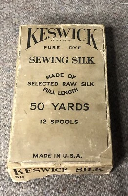 ANTIQUE VINTAGE KESWICK PURE DYE SEWING SILK THREAD BOX EMPTY DISPLAY DECOR - Image 1 of 4