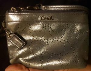 Coach Pewter Metallic Leather Wristlet - Picture 1 of 5