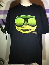 Geico Gecko Tshirt Mens Xl Extra Large Black Tee Neon Lizard Groovy Short Sleeve