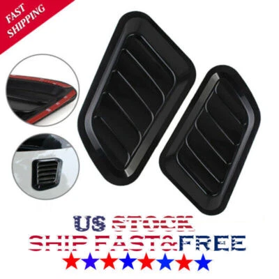 Sport Gloss Black Air Flow Vent Bonnet Car Front Hood Scoop Cover Trim Decor 2PC - Image 1 of 4