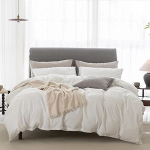 Duvet Cover Super Queen Size - 100% Washed Cotton Linen like Textured Ultra Soft - Picture 1 of 7