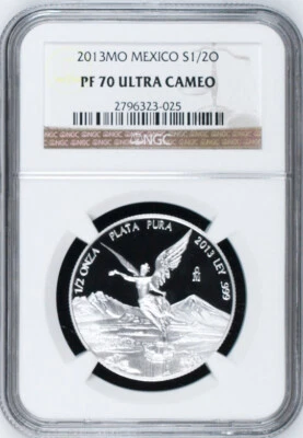 2013-MO Mexico 1/2 Onza Silver Coin - PF70 UC NGC - Half Ounce Proof Coin Cameo - Image 1 of 4