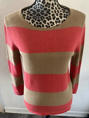 J Jill Top Camisa XS Beige Rojo Manga Larga Algodón Viscosa Cachemira Rayas Suéter Foto 1 de 4