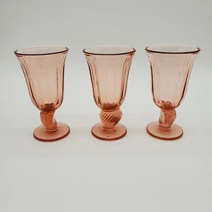 3 Fostoria Captiva Clear Pink Footed Seashell Stem Goblet - Picture 1 of 9