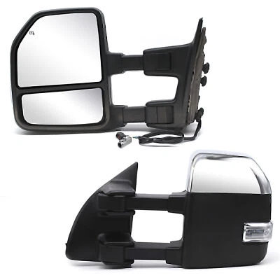 Pair Towing Mirrors Power For 1999-2007 Ford F250 F350 F450 SD Left+Right Chrome — 第 1/4 张图片