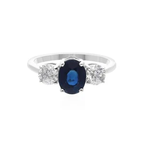 Oval Blue Sapphire SI/H Diamond Ring 18k White Gold Anniversary Gift 2.99 Tcw - Picture 1 of 9