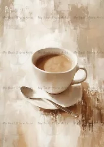 COFFEE CUP ART PRINT, Rustic Espresso Poster, Neutral Kitchen Wall Decor F975 - Picture 1 of 2