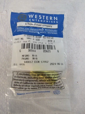 Western Enterprises Brass Safety Relief Valves, 100 PSIG, Brass, P/N WMV-4-100 - Image 1 of 4