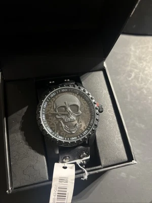 Reloj Hombre Ed Hardy Negro Tachonado Silicona Banda Calavera Tema Regalo Para Hombre Foto 1 de 4