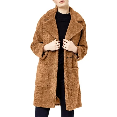 Manteau Long En Fourrure Synthétique Camel Teddy Femme M&S À Double Boutonnage - Photo 1/4