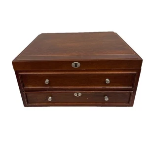 Caja de almacenamiento forrada de fieltro con 2 cajones de madera para monedas vintage - Imagen 1 de 10