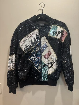 I.B. vintage años 90 Chaqueta de seda Diffusion lentejuelas coloridas destino europeo L Foto 1 de 4