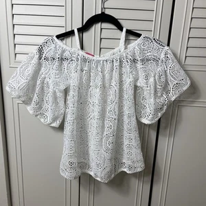Kate Mack Girls White Crochet Top Size 5 – Swim Cover Up or Blouse - Picture 1 of 5