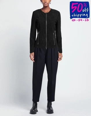 RRP€845 DELAN Suede Leather Jacket IT44 US8 UK12 L Black Made in Italy - Image 1 of 4