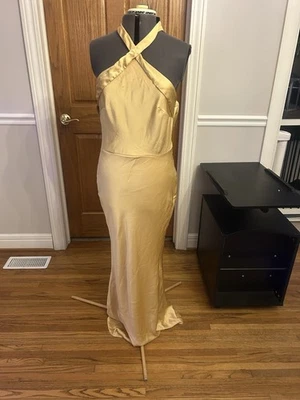 Women’s Gold Satin Halter Maxi Bridesmaid Prom Homecoming Formal Dress Size 12 - image 1 of 4