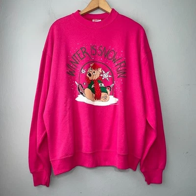 Sudadera Vintage Años 90 Hanes Invierno Navidad Talla XL Rosa Perro Nieve Divertida Novedad Foto 1 de 4
