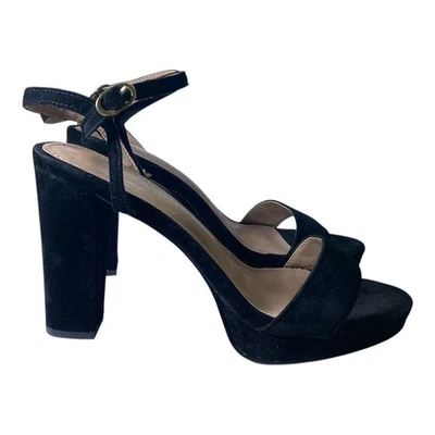 Shoe Republic 4 pulgadas tacón bloque punta abierta correa para el tobillo mujer talla 6,5 gamuza, negro Foto 1 de 4