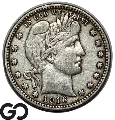 Moeda de 25 centavos de barbeiro 1916-D, edição do último ano - Imagem 1 de 3