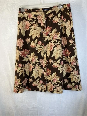 Falda Chaps Talla 14 Midi Forrada Botón Frontal Marrón Floral Mezcla Lino Foto 1 de 4