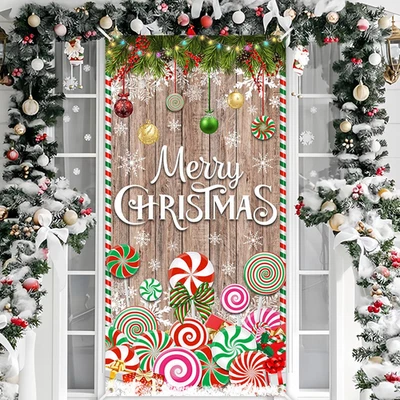 Cubierta de puerta de Navidad Fiesta de Navidad Banner decorativo Caramelo Navidad Prohibición de puerta Foto 1 de 4
