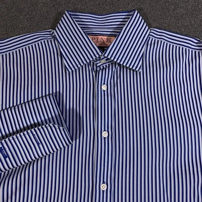 Thomas Pink Dress Shirt Mens 16-36.5 Button Up Classic Fit French Cuffed Striped - Image 1 of 4