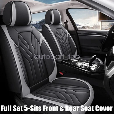 For Chevy 5-Seat Cover Front & Rear Faux Leather Protector Cushion Black & Gray - Image 1 of 4