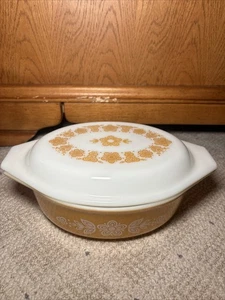 Vintage Pyrex Schmetterling Gold #043 Oval 1-1/2 QUART Auflaufform mit Deckel - Bild 1 von 4