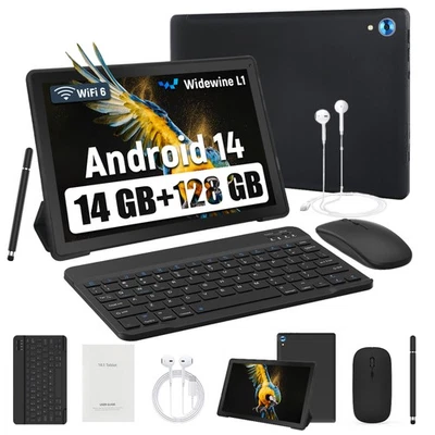 JENBIZZ 2025 Newest Android 14 Tablet 128GB ROM (1TB TF) 10inch WiFi 5000mAh Dual Camera