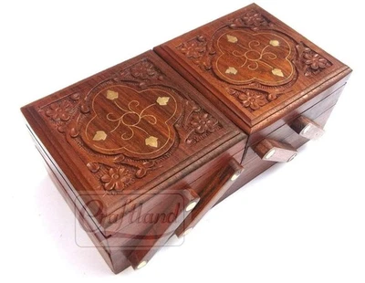 Handmade wooden Jewelry Box (Brass n Carving) for Women/girls Flip Flap  Gift, - Image 1 of 4