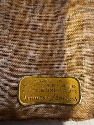 Vintage Handkerchief Brown Fabric Woven Monogram Pocket Square Switzerland - Image 1 of 2