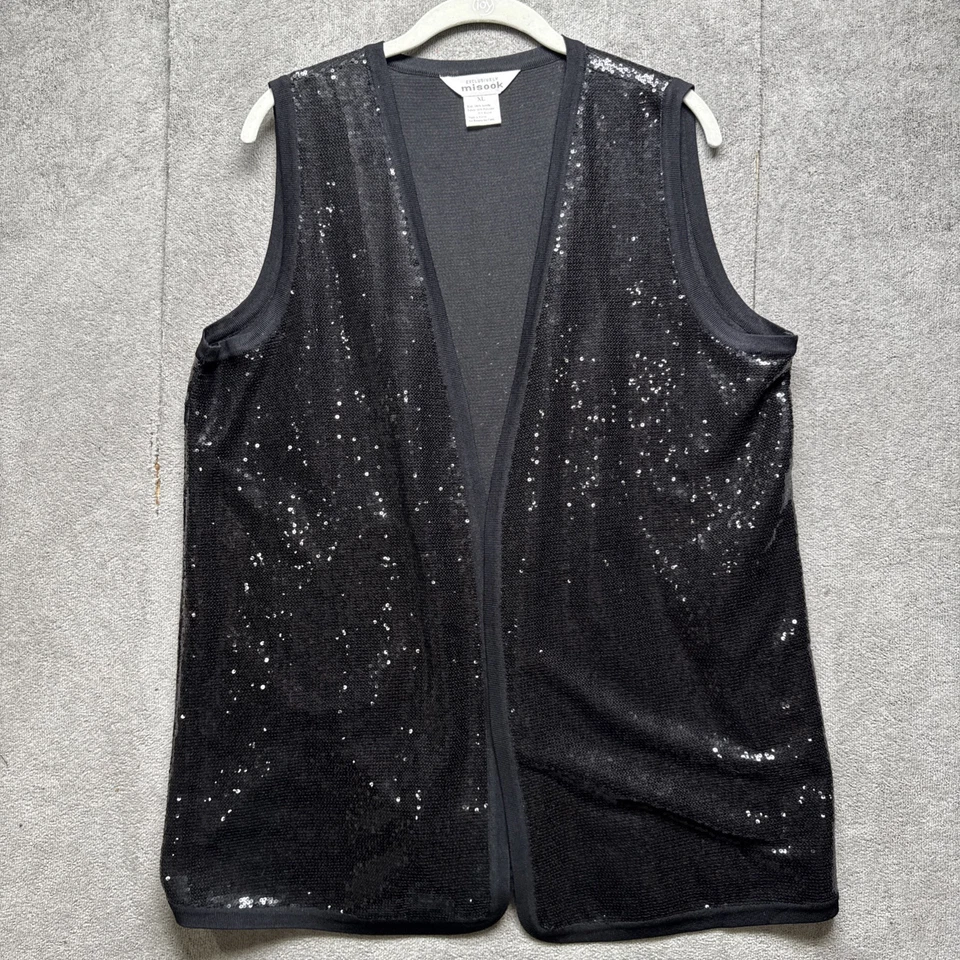 Chaleco Misook Negro Lentejuelas Para Mujer XL Brillante Formal Glamour Fiesta Noche Top Foto 1 de 4