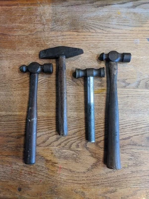 Collection of 4 Small Hammers Vintage Tools Wood Handles Various Brands Used - Image 1 of 4