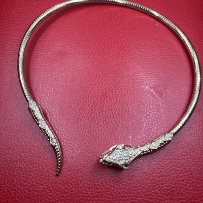 Thalia Sodi Style Gold Tone Snake Choker Faux Pearl In Mouth /Crystal Necklace - Image 1 of 4