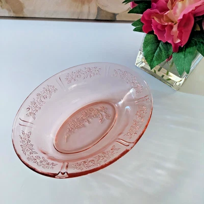 1930s Pink Depression Glass Oval Serving Bowl Federal Sharon Cabbage Rose - Image 1 of 4