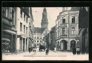 AK Duisburg, Partie in der Schwanenstrasse mit Blick auf das Rathaus 1920 - Picture 1 of 2