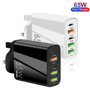 65W Quick Charger UK Plug Fast Wall Charger Power Adapter 5 Port USB-C PD Type C - Picture 1 of 11