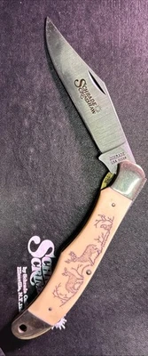 De colección Schrade Looking Ciervo Bucks Scrimshaw SC500 Plegable Cazador No Numerado Foto 1 de 4