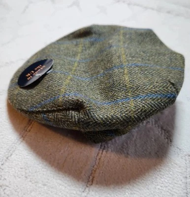Glen Appin Scotland Tweed Flat Cap Newsboy Cabbie Green Herringbone Medium Wool - Image 1 of 4
