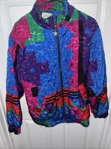 Janeve Womans Windbreaker Multicolor Medium 90's Long Sleeve Full Zip - Picture 1 of 7
