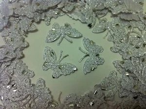 50 ! White Fabric Glittery Dotted Butterflies for Card, Scrapbooking and Wedding - Picture 1 of 1