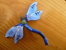 Brooch ? Art Deco Antique Blue Enamelled Silver Dragonfly