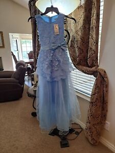Girls Blue Elegant Maxi Dress formal Pageant Wedding Quinceanera Dress Sz 14/16